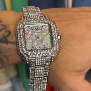 Cartier Silver Diamond Watch with Multicolor Dial